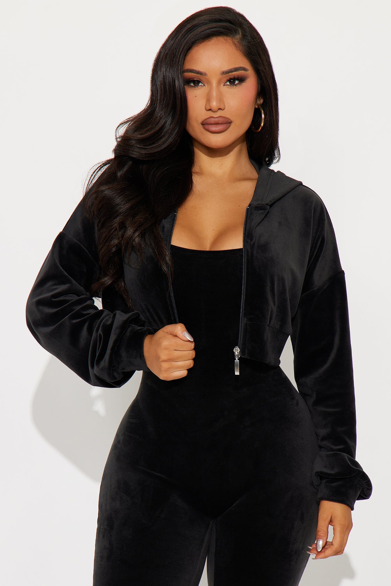 OG Lounge Girl Soft Velour Jumpsuit Set - Black