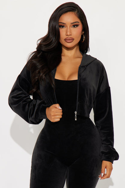 OG Lounge Girl Soft Velour Jumpsuit Set - Black