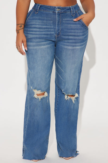 Doubling Down Ripped Flare Jeans - Medium Wash