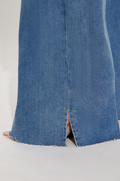 Doubling Down Ripped Flare Jeans - Medium Wash