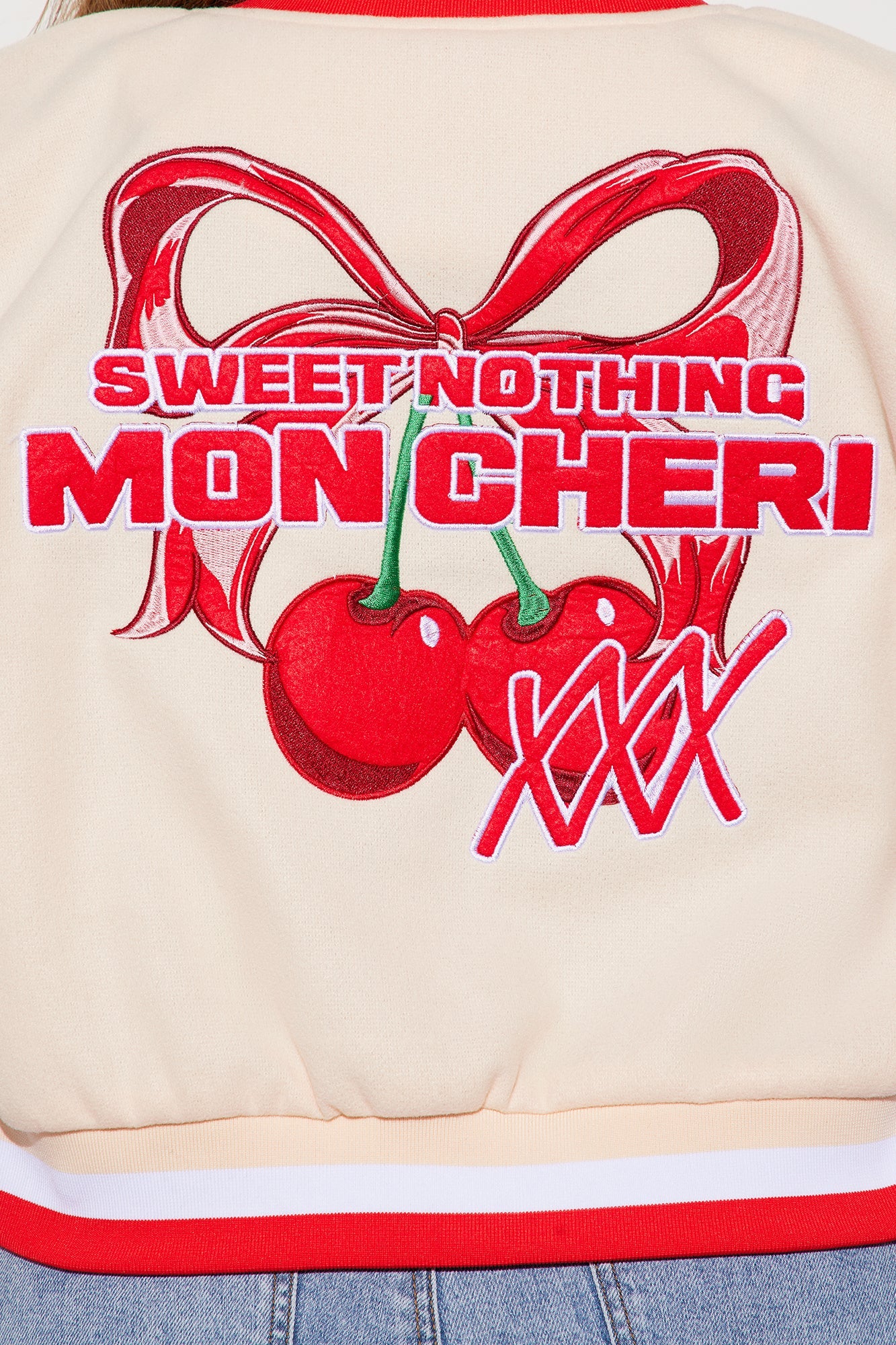 Mon Cheri Cropped Varsity Jacket - Taupe/combo