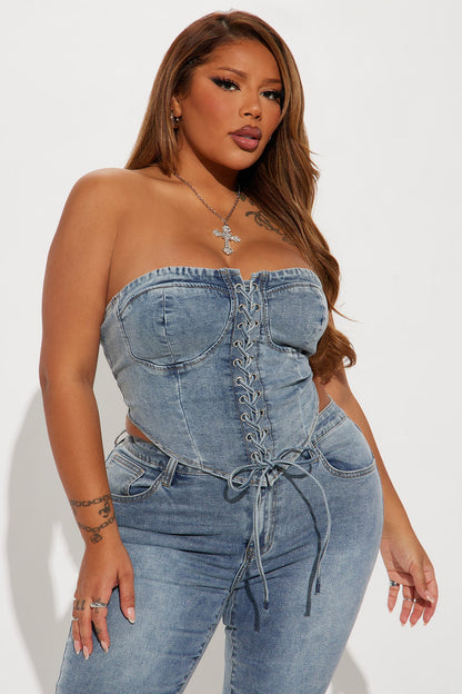 Wait For Me Denim Capri Set - Medium Wash