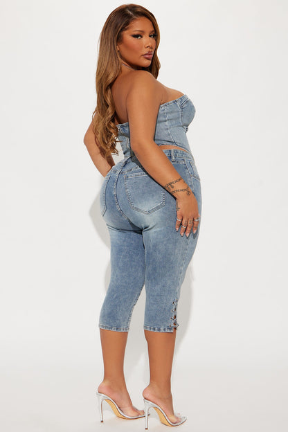 Wait For Me Denim Capri Set - Medium Wash