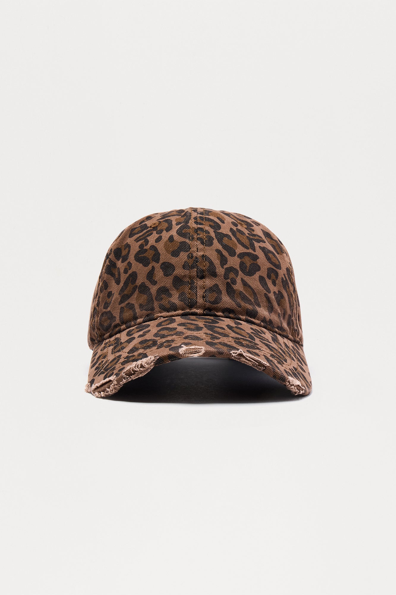 Distressed Leopard Baseball Hat - Brown/combo
