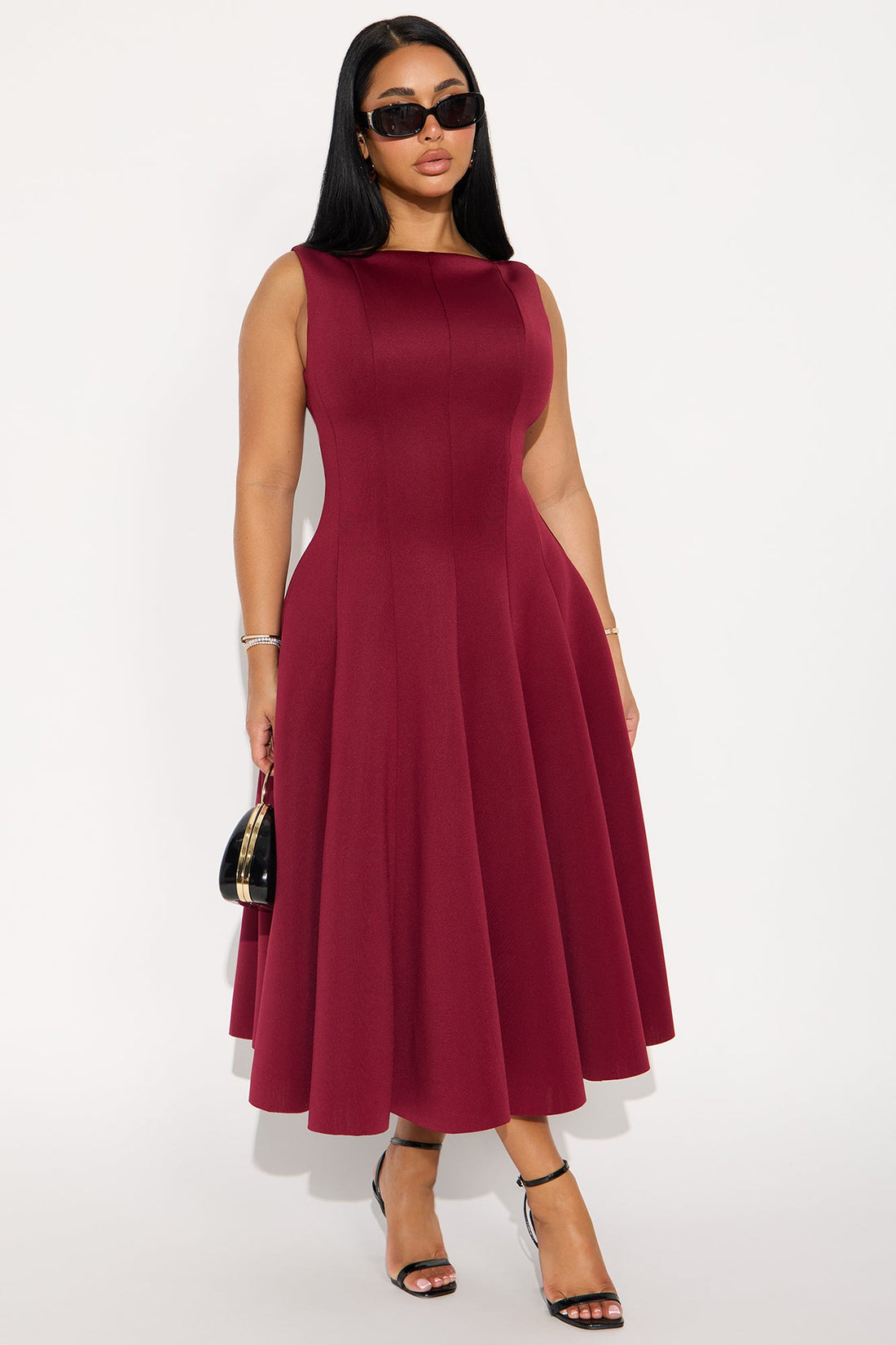 Sweet Sunday Pleated Midi Dress - Wine