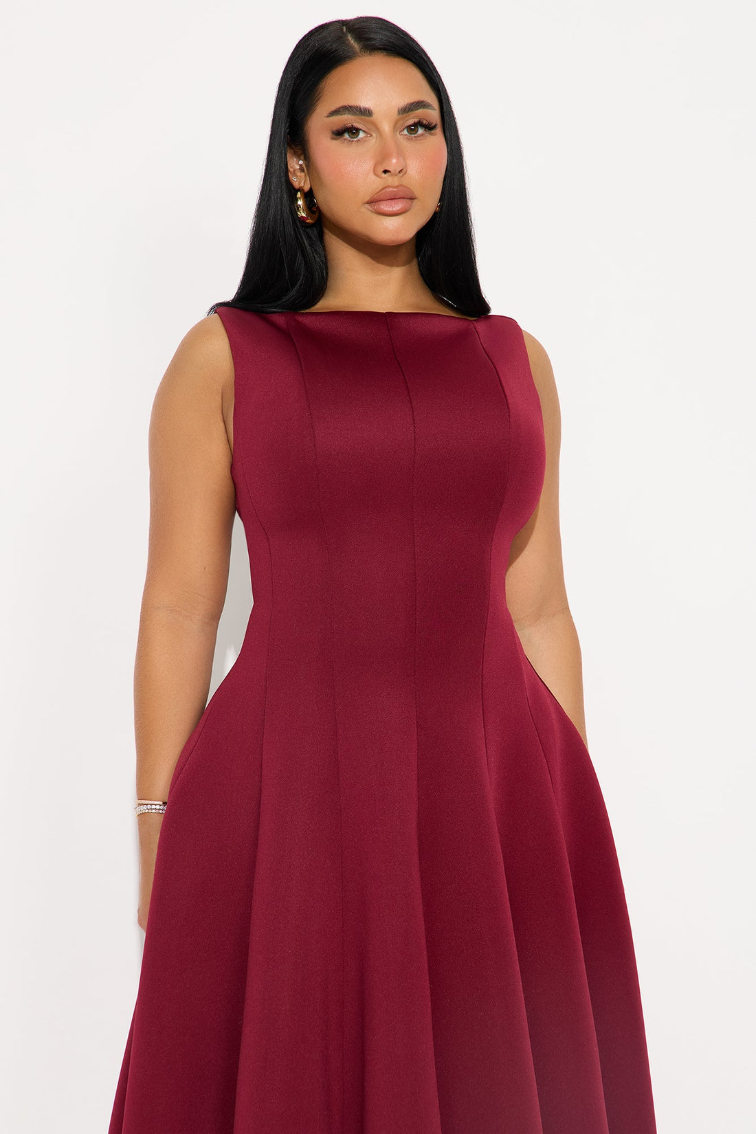 Sweet Sunday Pleated Midi Dress - Wine