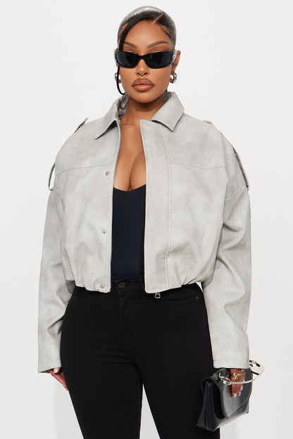 Chelsea Washed Faux Suede Bubble Jacket - Light Grey