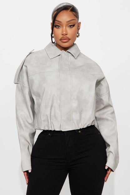 Chelsea Washed Faux Suede Bubble Jacket - Light Grey