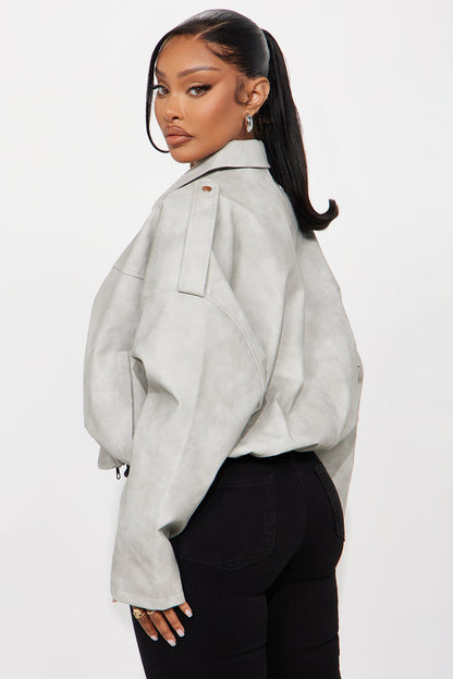Chelsea Washed Faux Suede Bubble Jacket - Light Grey