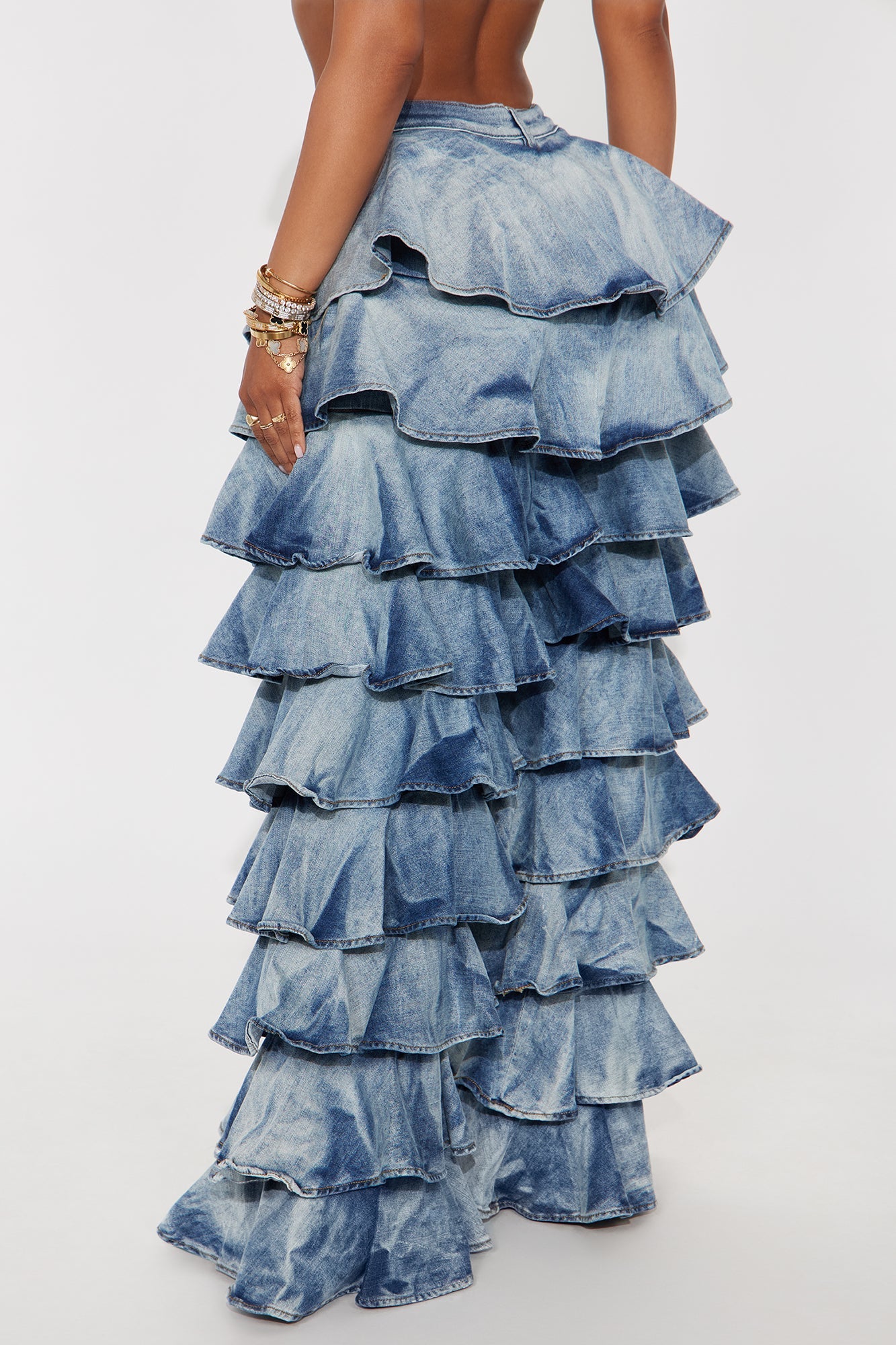 In My Groove Ruffled Wide Leg Jeans - Medium Wash