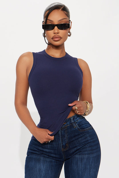 Lily Ribbed Tank - Navy