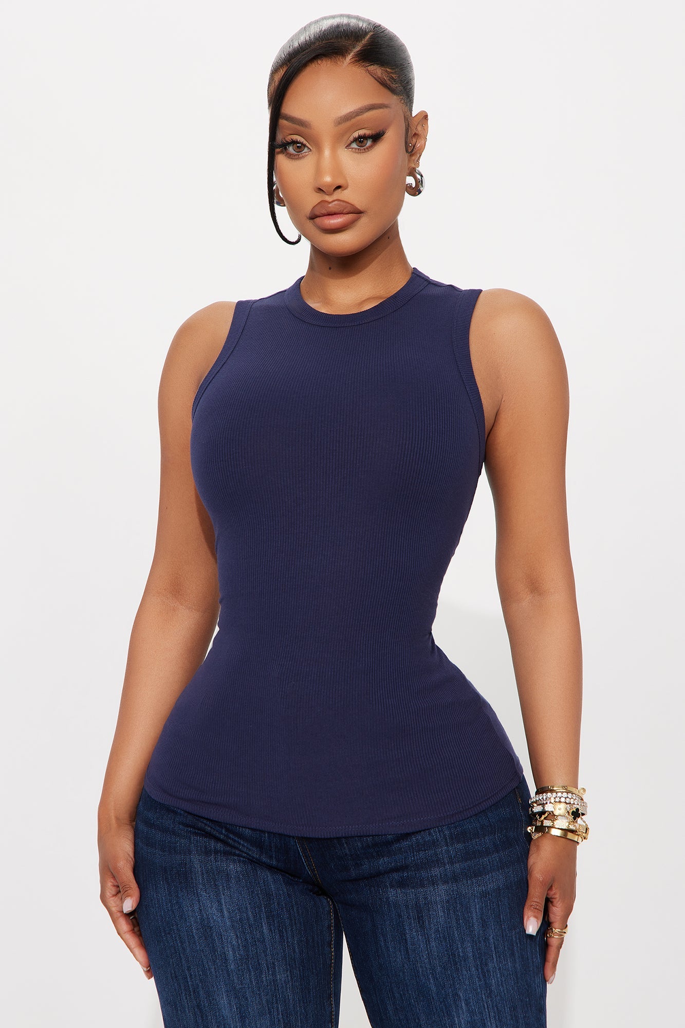 Lily Ribbed Tank - Navy