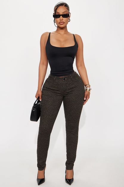 Skinny Uniform Leopard Pants - Chocolate/Combo