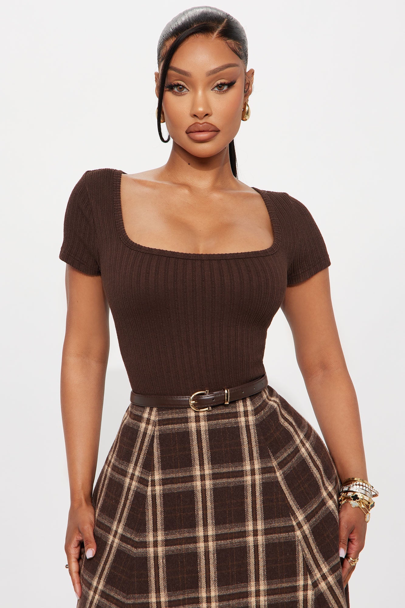 Daphne Plaid Belted Maxi Dress - Brown/combo