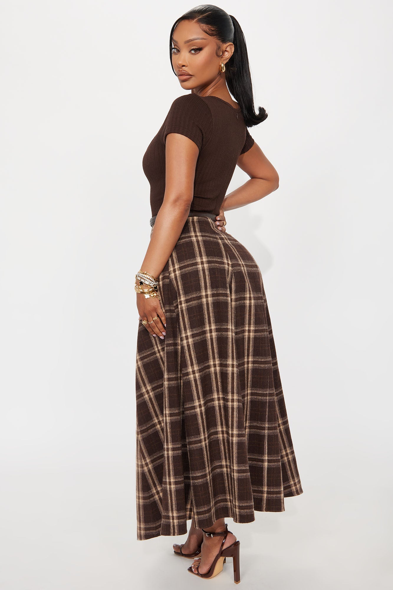 Daphne Plaid Belted Maxi Dress - Brown/combo