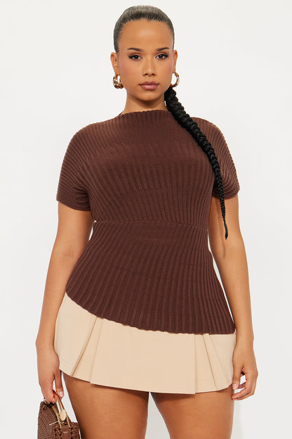 Aurora Mock Neck Sweater Top - Chocolate