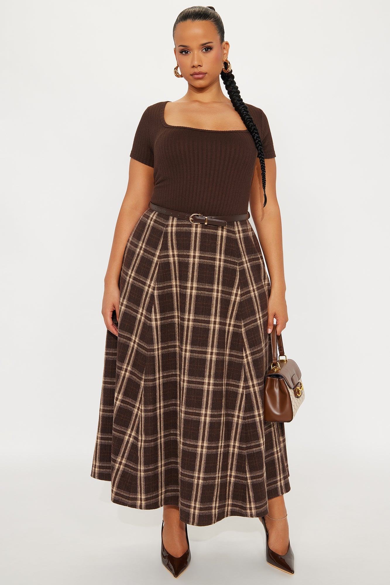 Daphne Plaid Belted Maxi Dress - Brown/combo
