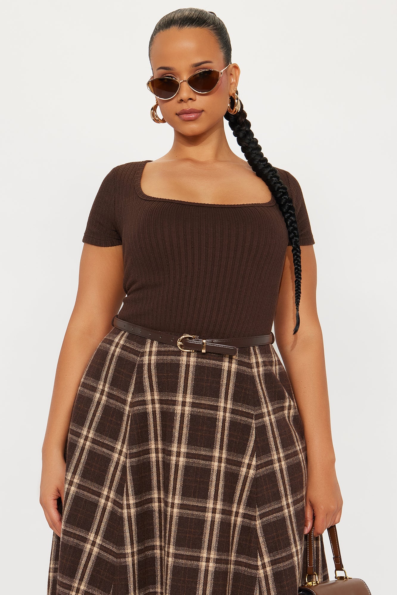 Daphne Plaid Belted Maxi Dress - Brown/combo
