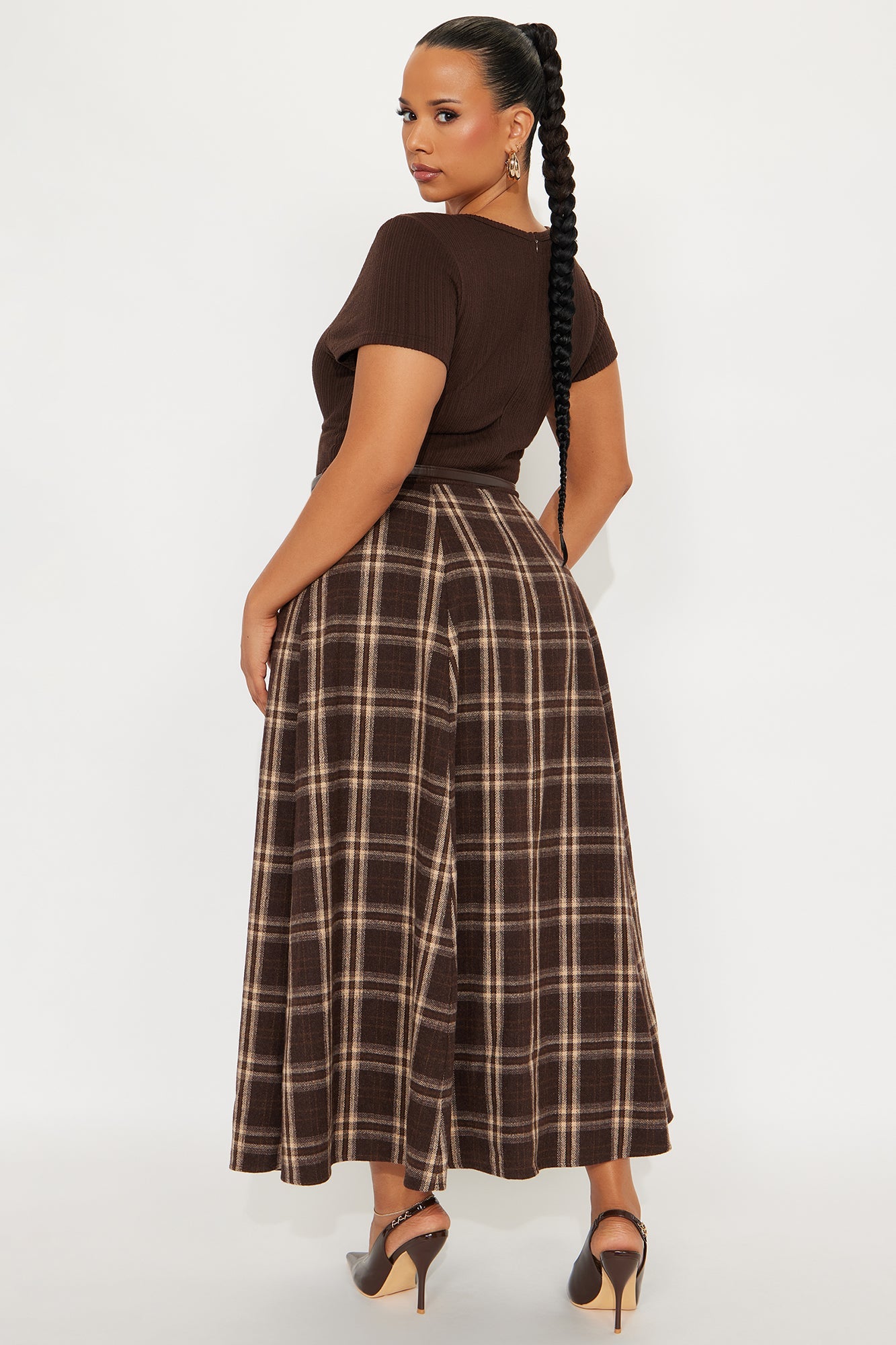 Daphne Plaid Belted Maxi Dress - Brown/combo