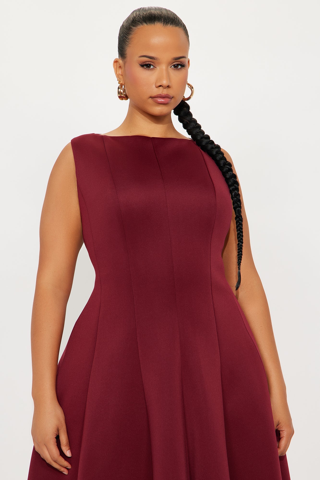 Sweet Sunday Pleated Midi Dress - Wine