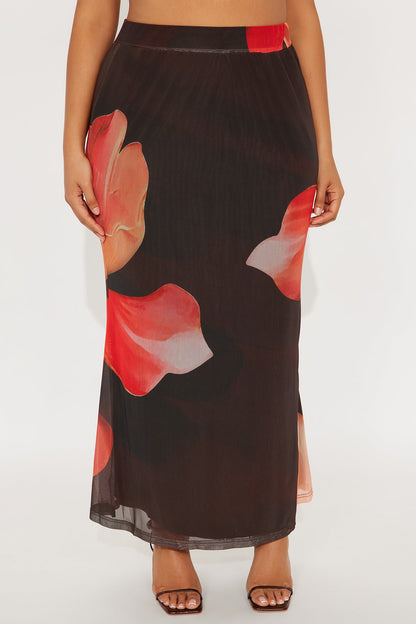 Into The Night Floral Mesh Maxi Skirt - Brown/combo