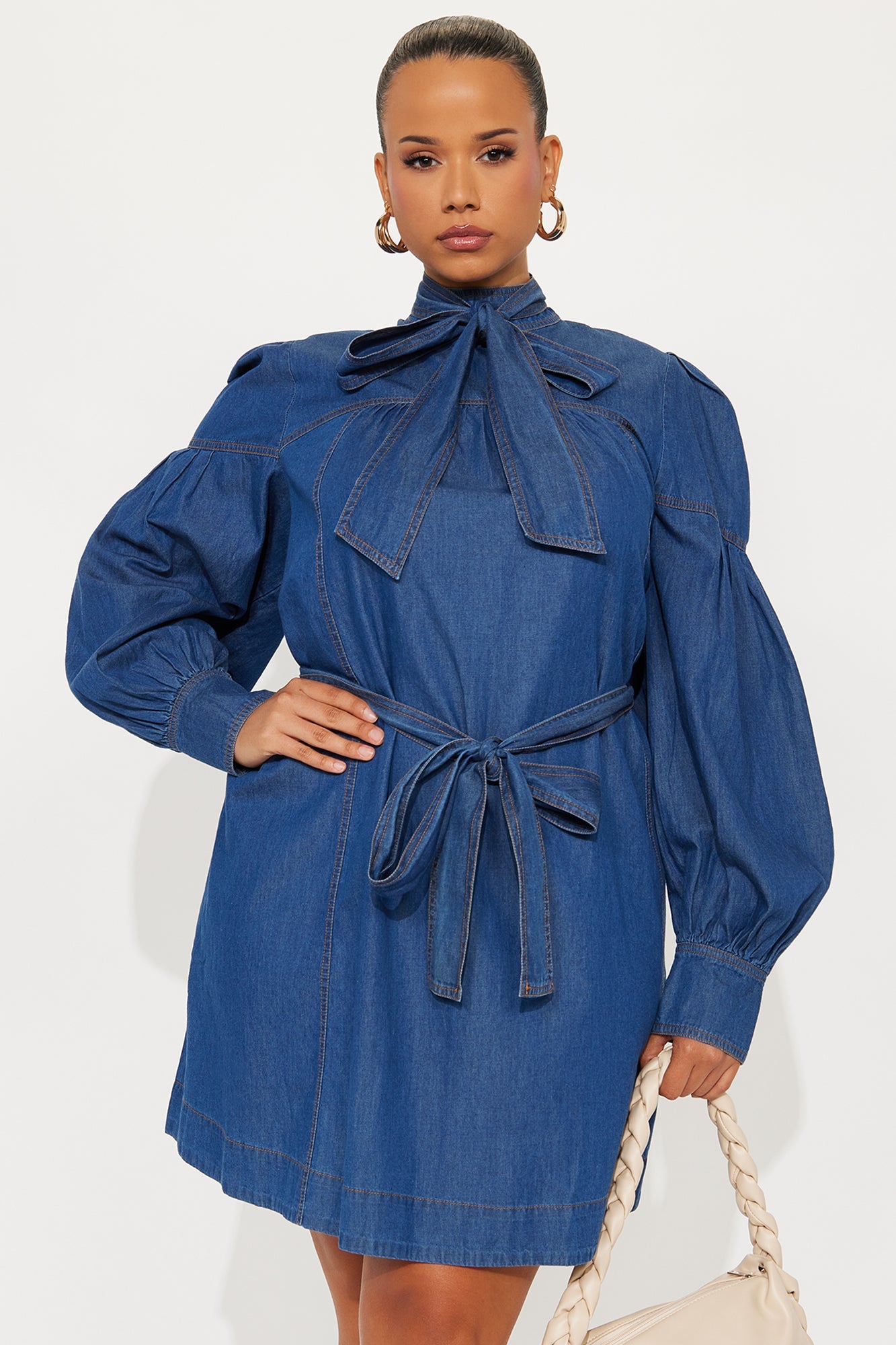 Bonnie Tie Denim Mini Dress - Denim