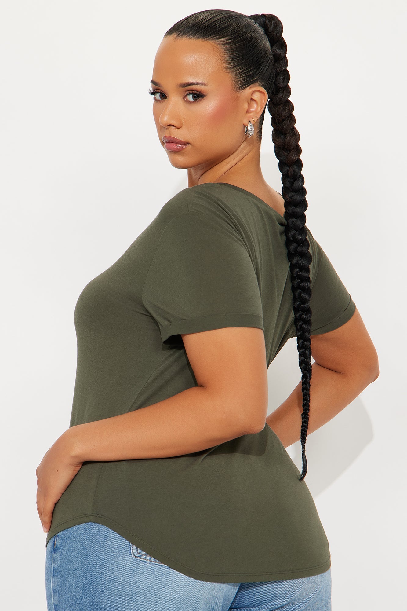 Annie Cuffed Short Sleeve Top - Olive