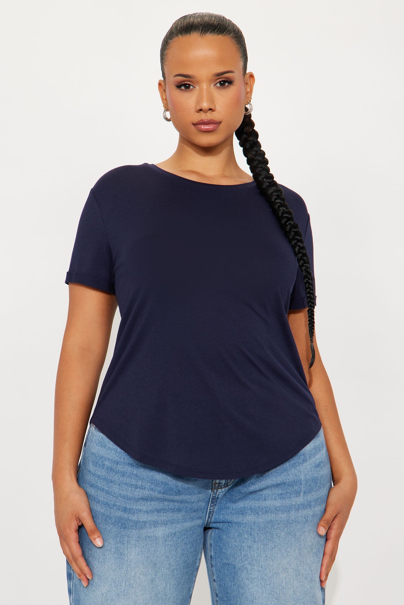 Annie Cuffed Short Sleeve Top - Navy