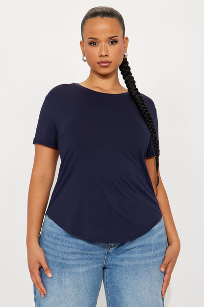 Annie Cuffed Short Sleeve Top - Navy