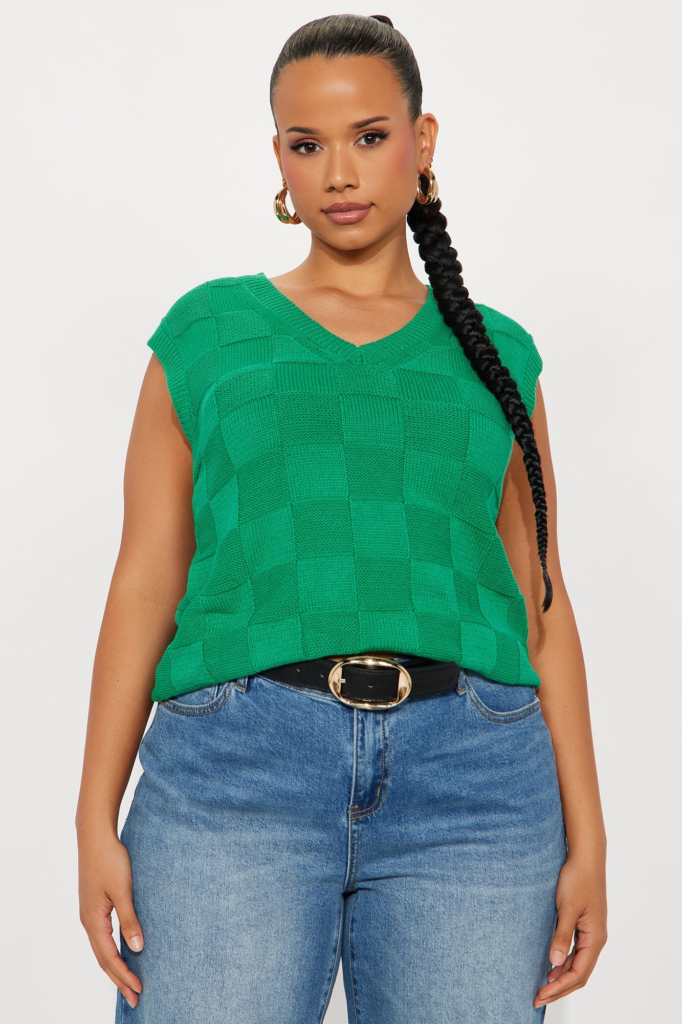 Cora Checkered Sweater Vest - Kelly Green