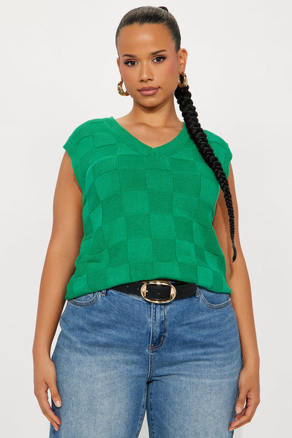 Cora Checkered Sweater Vest - Kelly Green