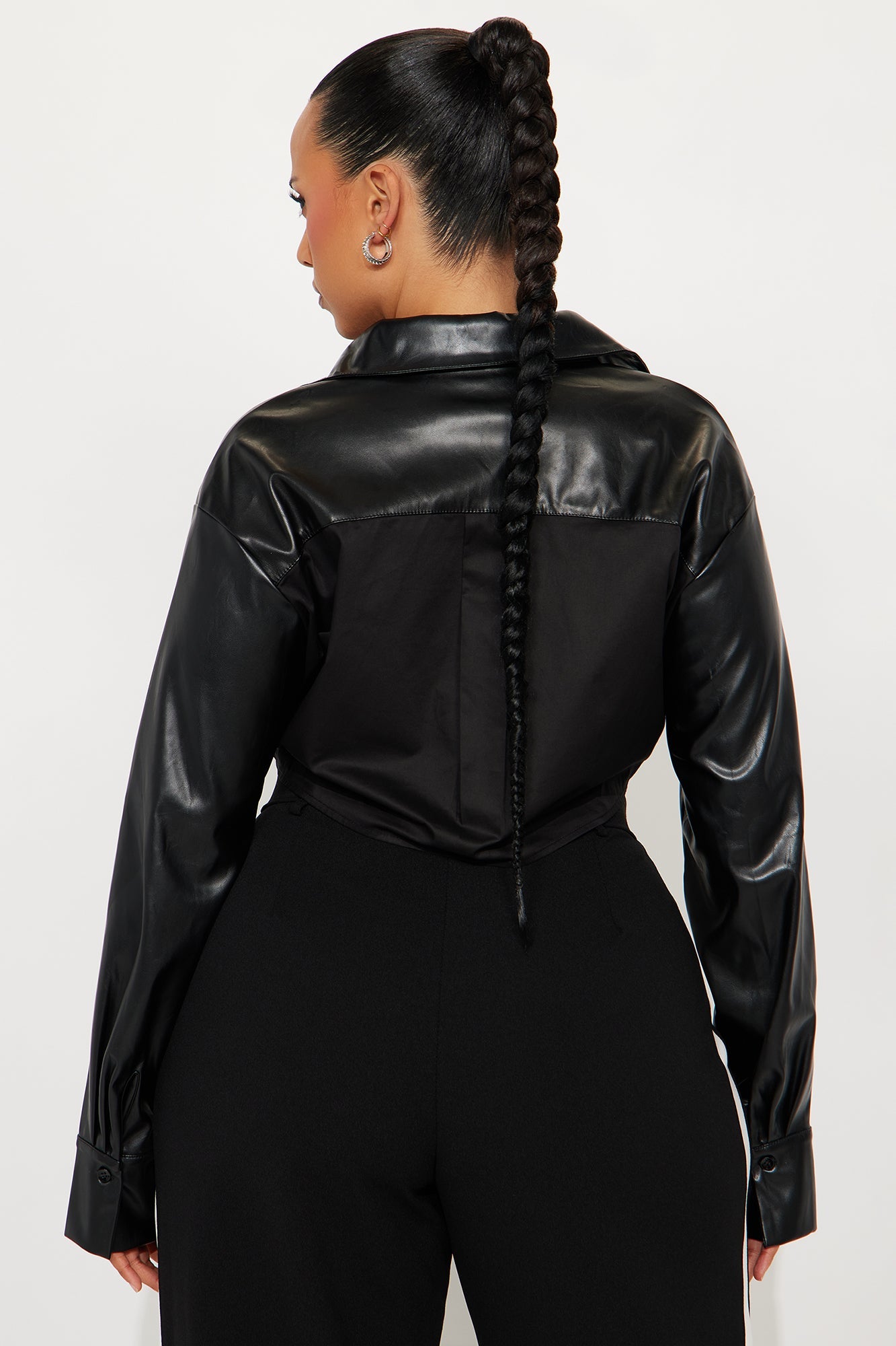 Hey Way Poplin Contrast Faux Leather Shirt - Black