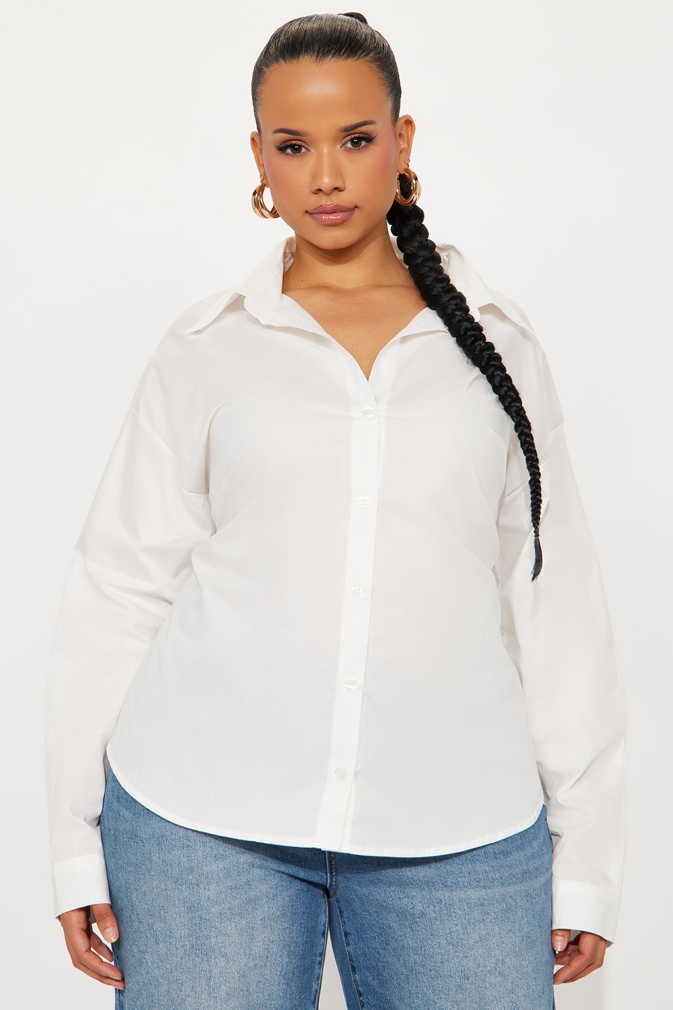 Office Vibes Belted Poplin Shirt - White