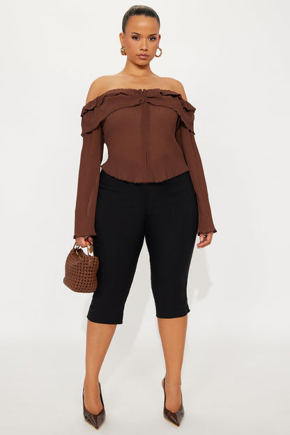Barcelona Dreams Plisse Blouse Top - Brown