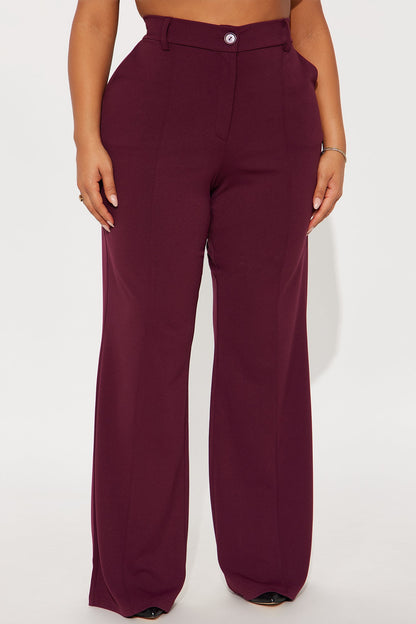Heidi Wide Leg Trouser Pant - Burgundy