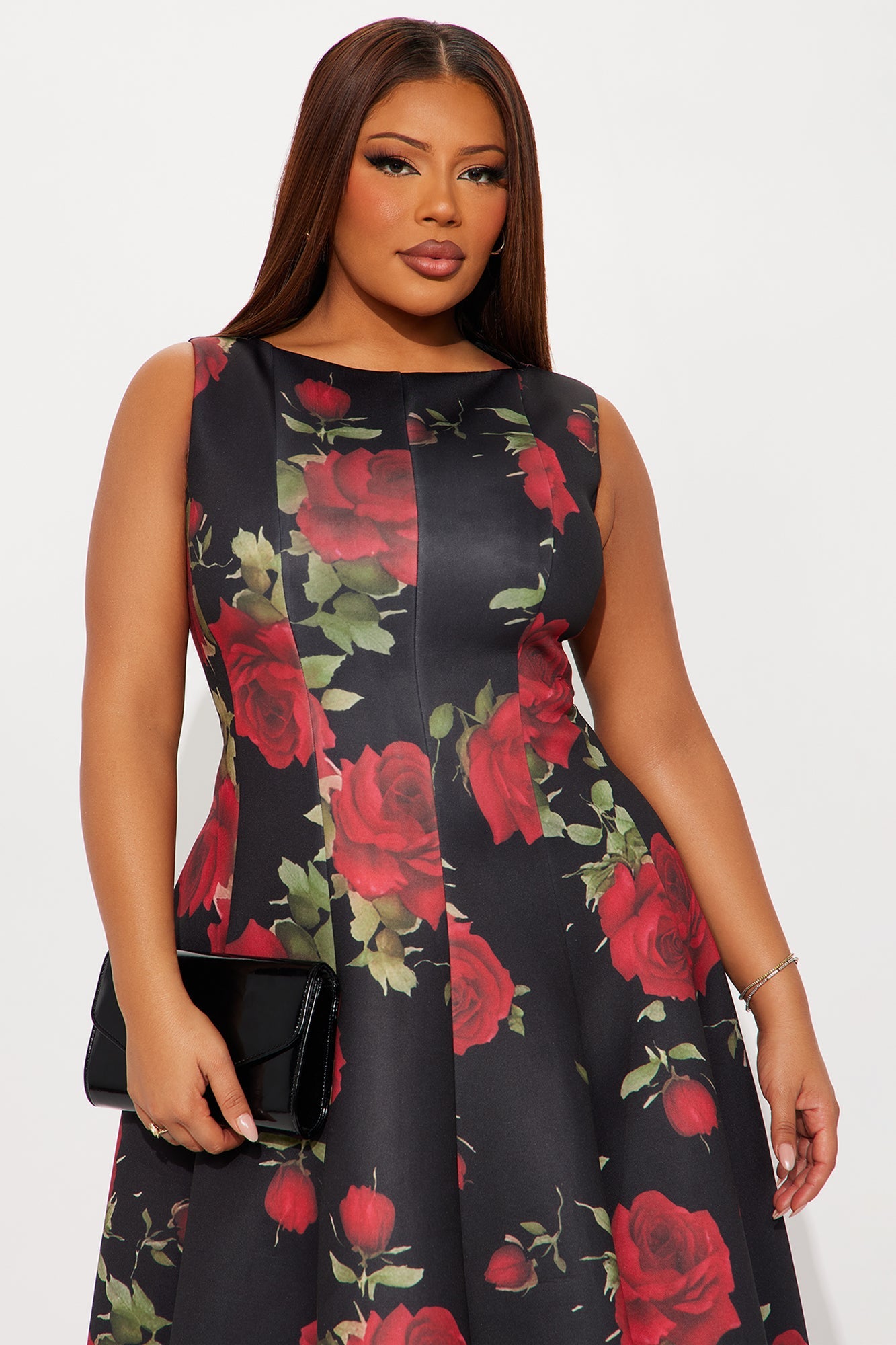 Sweet Sunday Pleated Floral Midi Dress - Red/combo