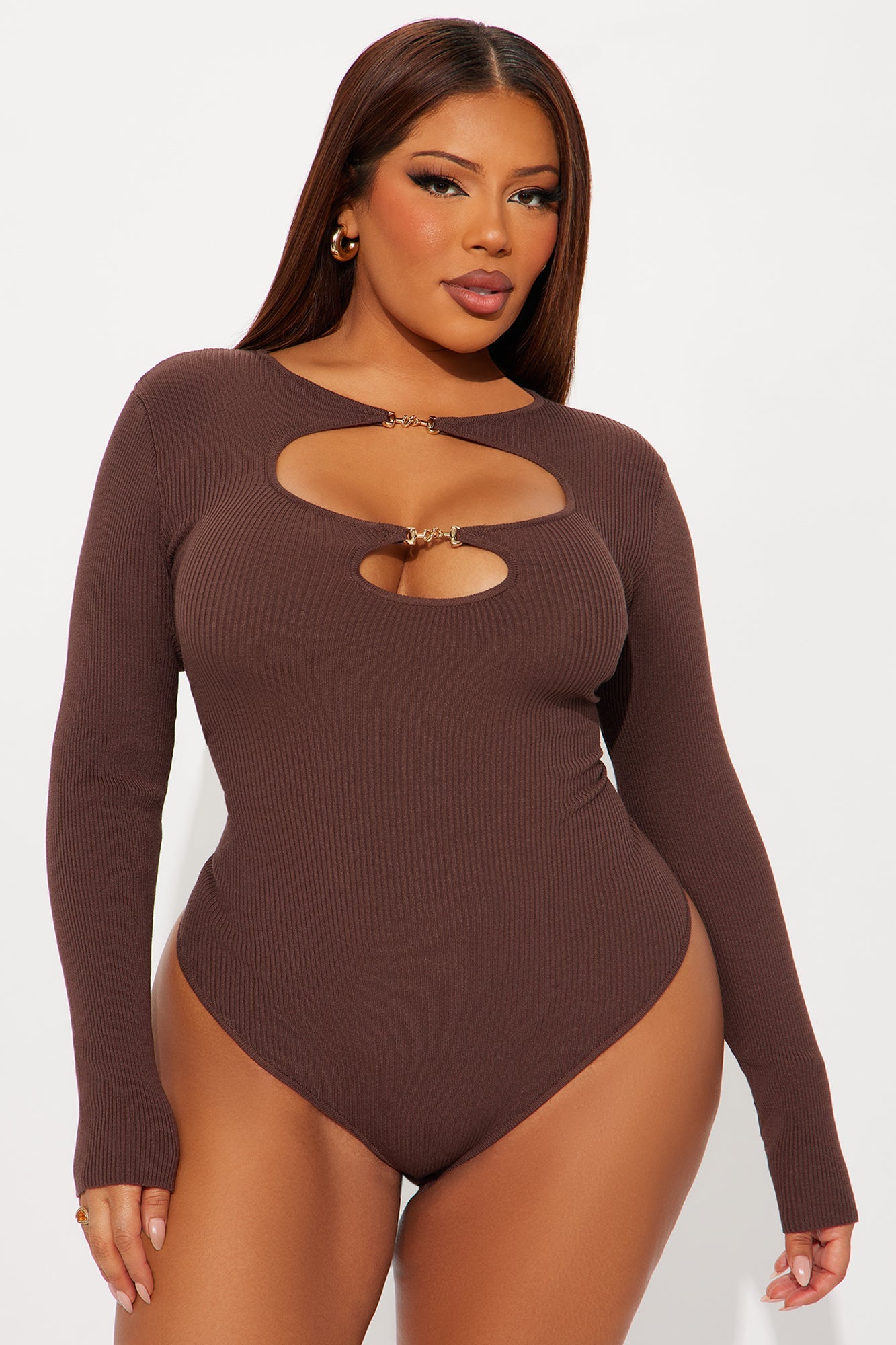 Sara Cut Out Bodysuit - Chocolate