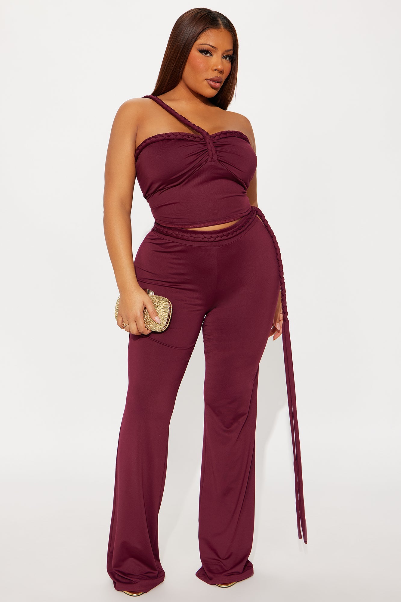 So Tied To You Pant Set - Burgundy