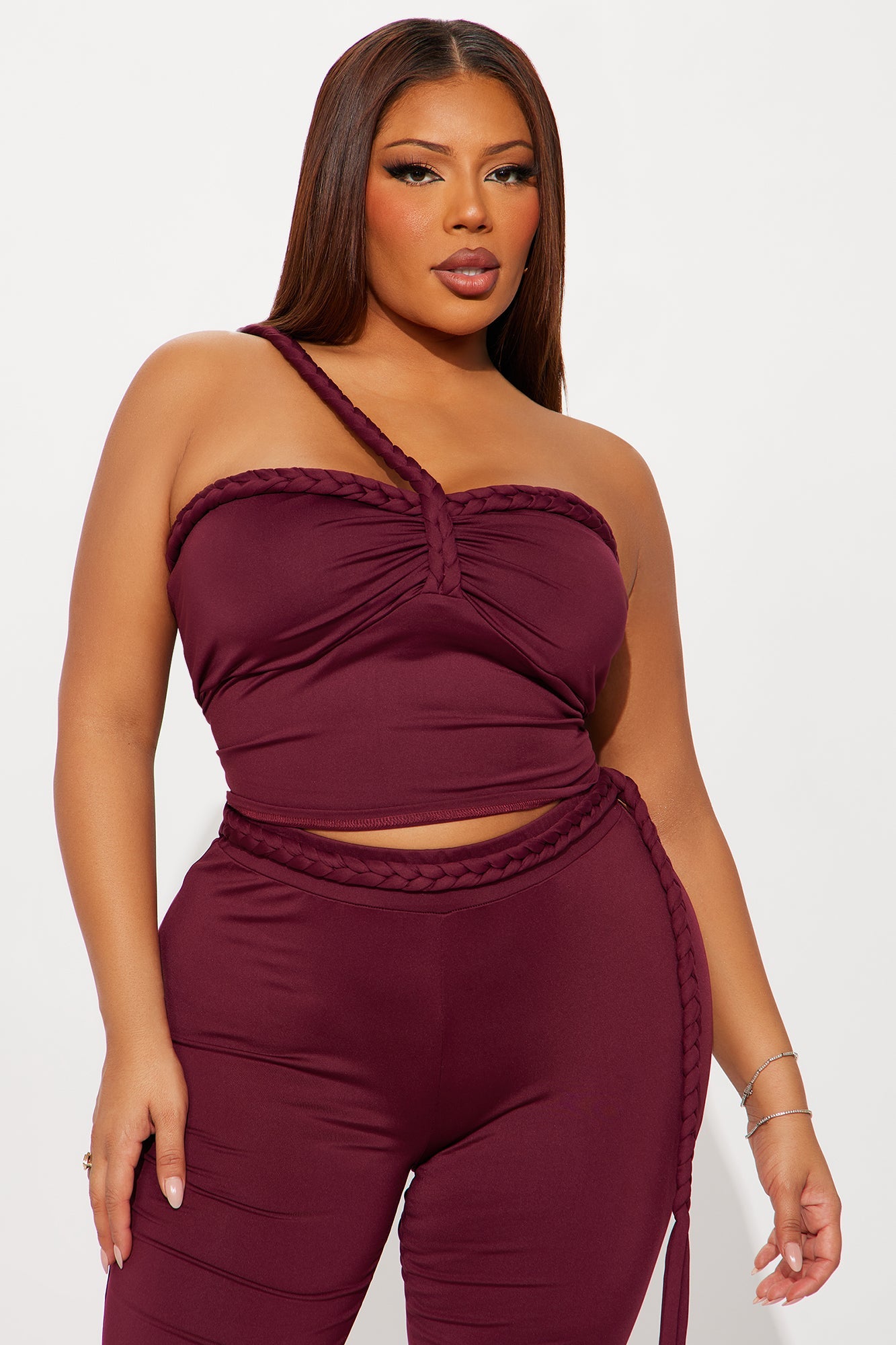 So Tied To You Pant Set - Burgundy