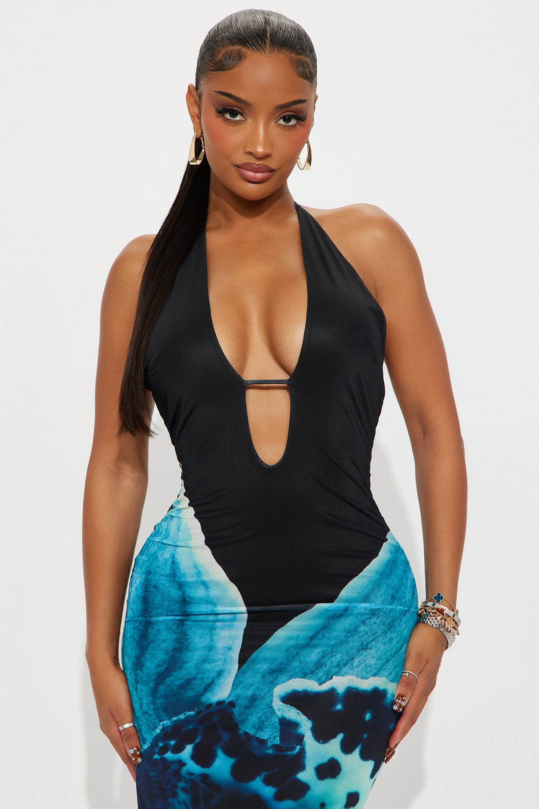 Sass Served Floral Mesh Maxi Dress - Teal/combo