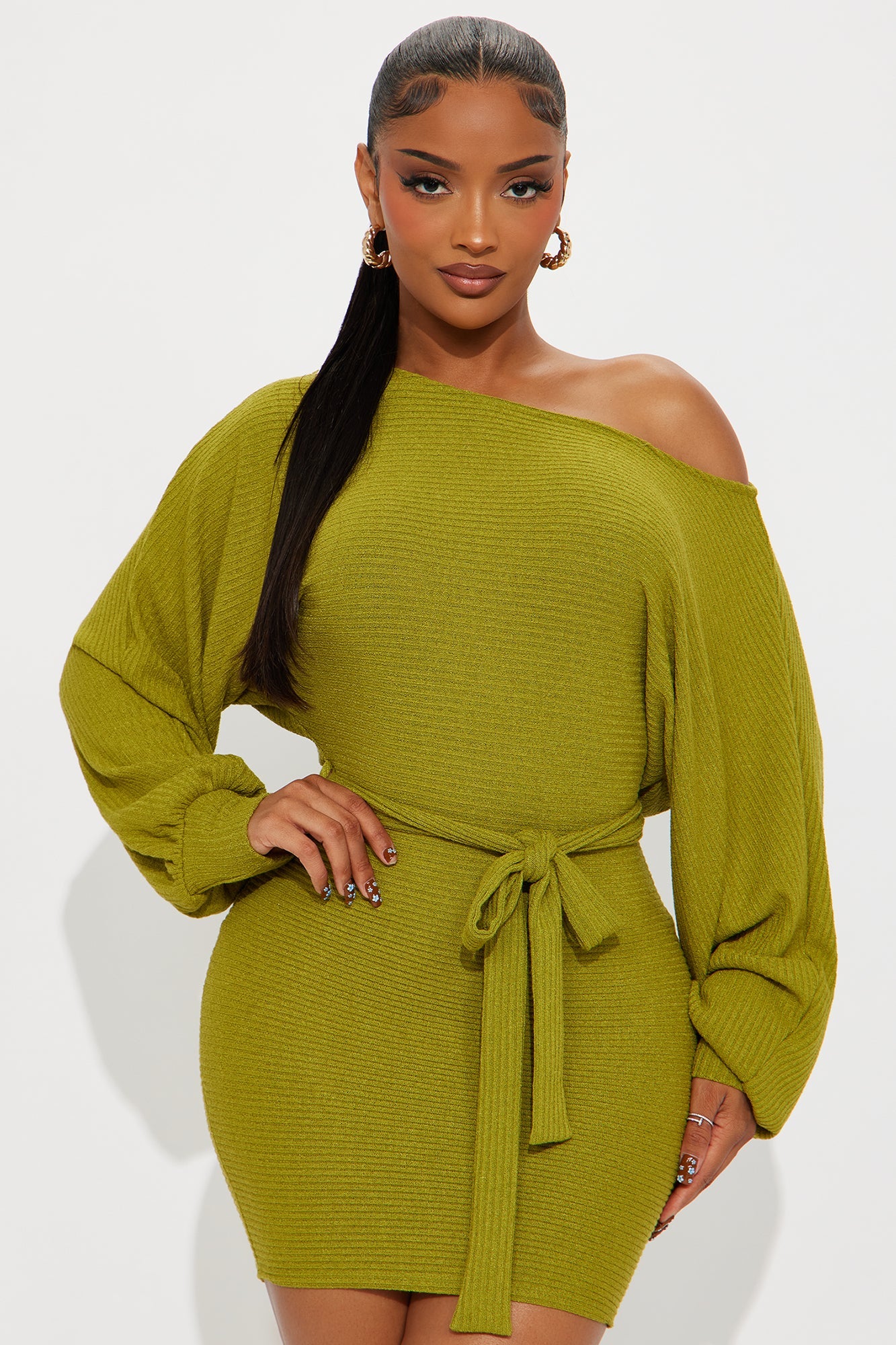 Better Off Long Sleeve Mini Dress - Green