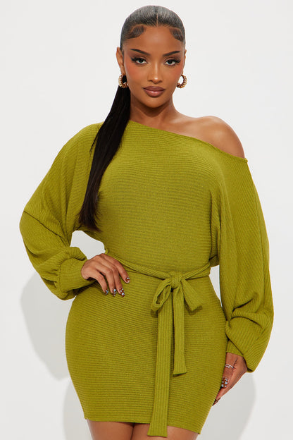Better Off Long Sleeve Mini Dress - Green