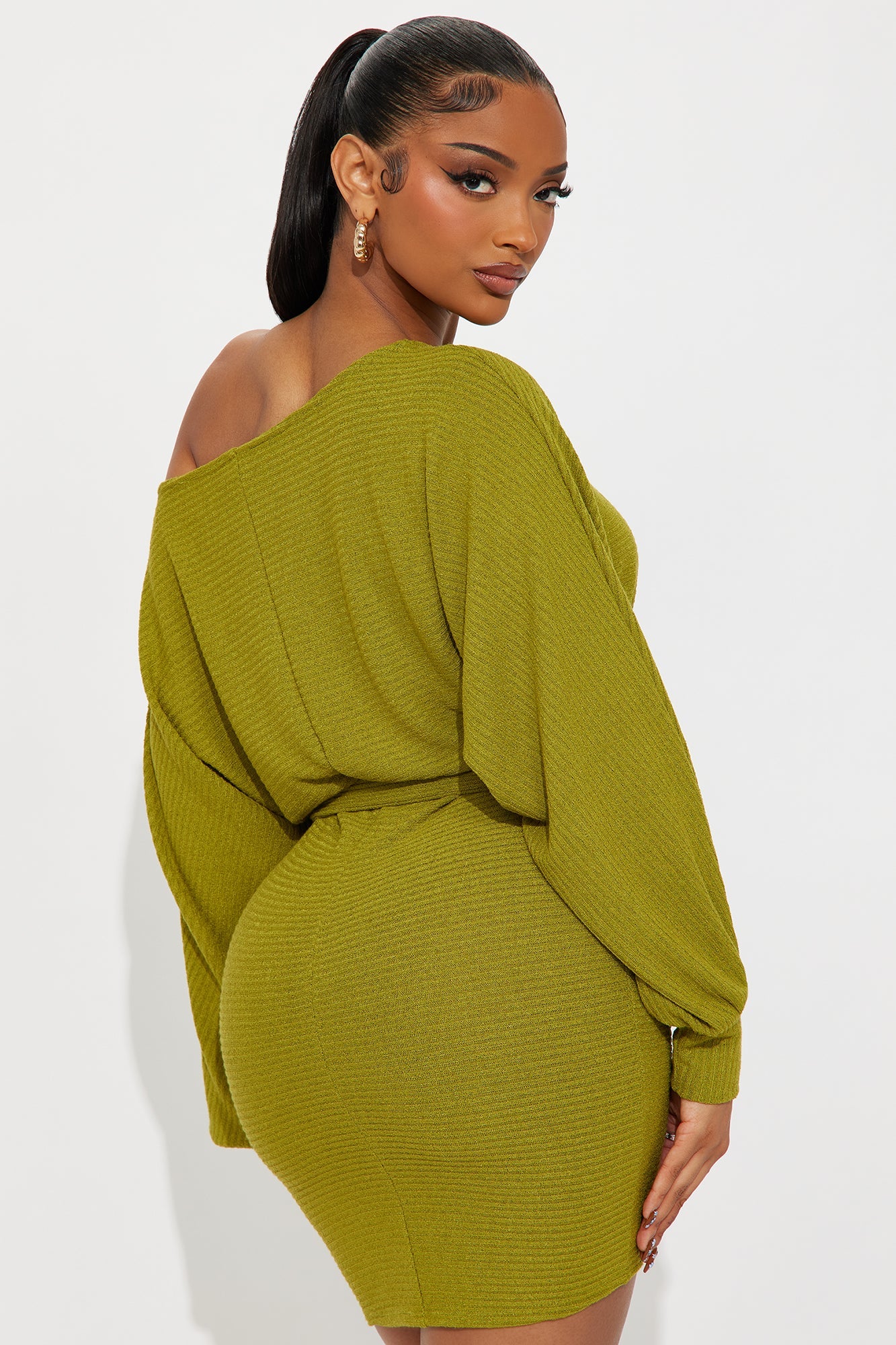 Better Off Long Sleeve Mini Dress - Green
