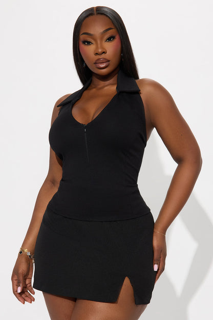 Bridget Collared Halter Top - Black