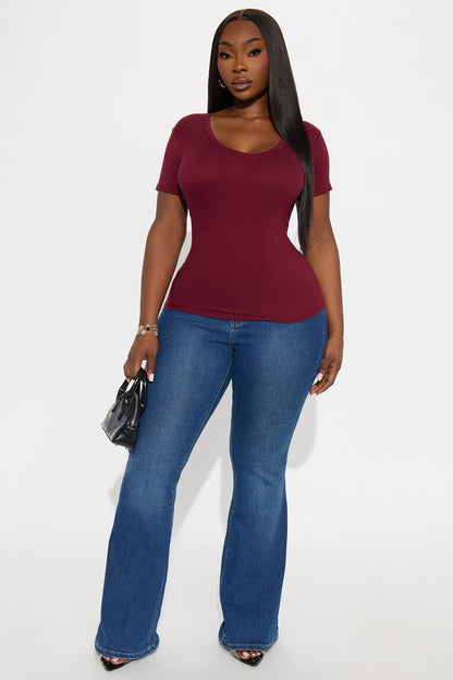 Natalie Ribbed Tee - Burgundy