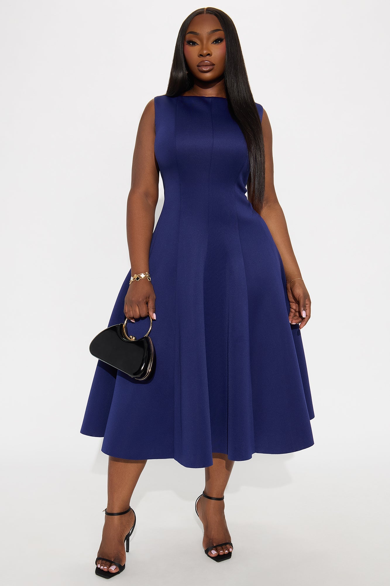 Sweet Sunday Pleated Midi Dress - Navy