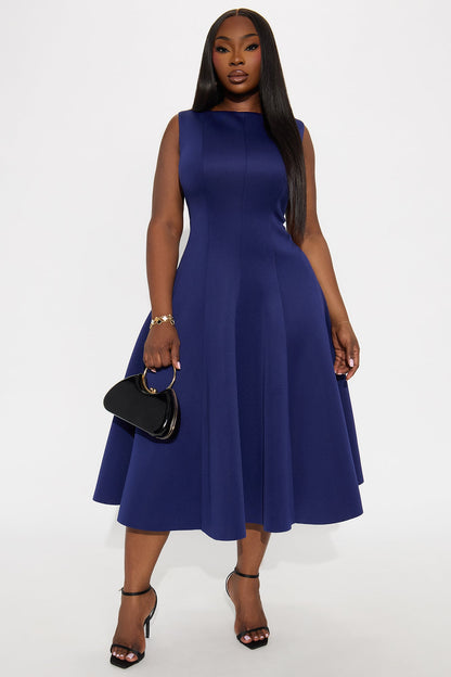 Sweet Sunday Pleated Midi Dress - Navy