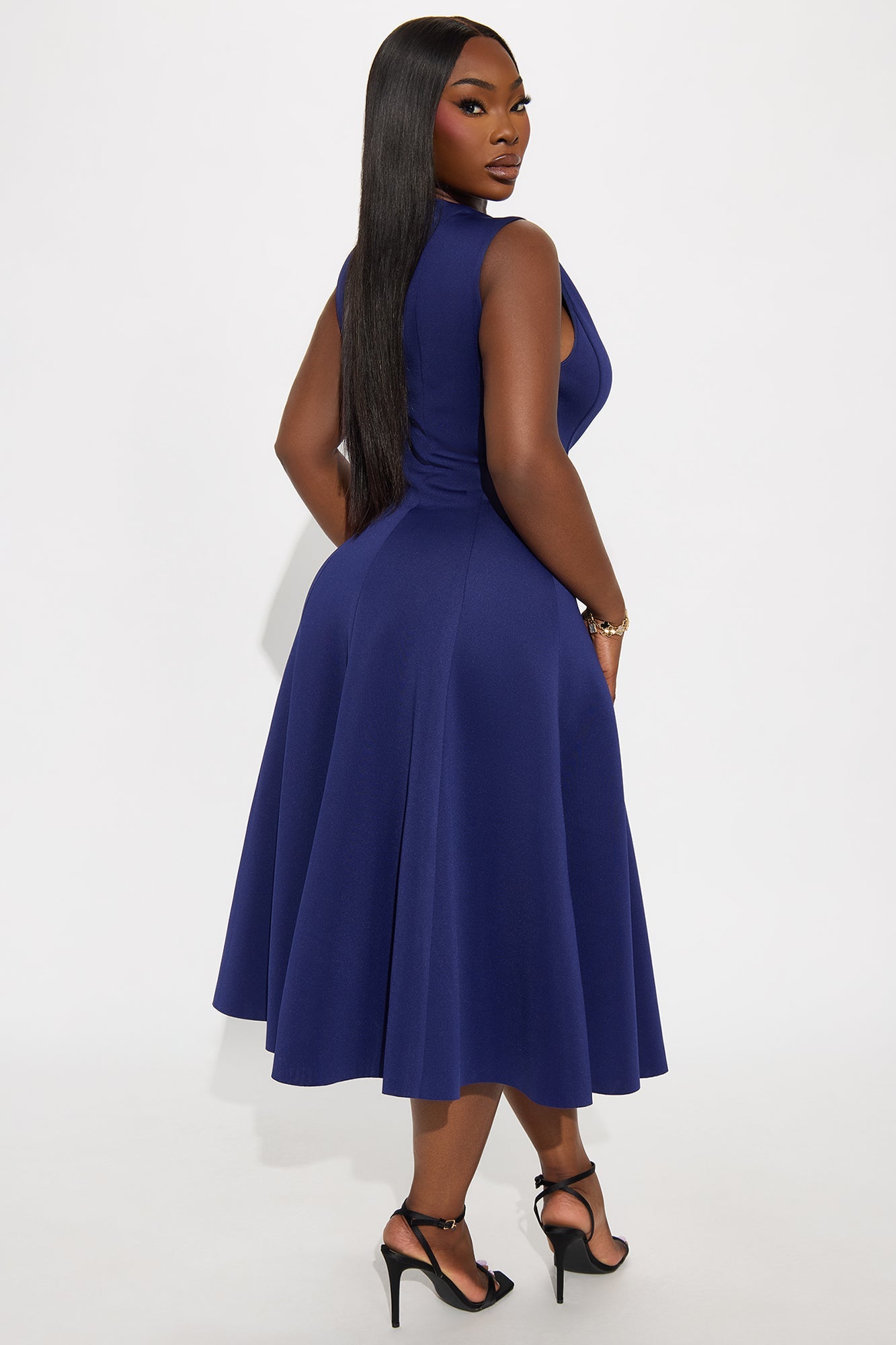 Sweet Sunday Pleated Midi Dress - Navy