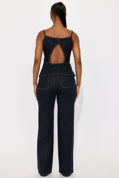 Minimal Behavior Stretch Denim Pant Set - Dark Wash