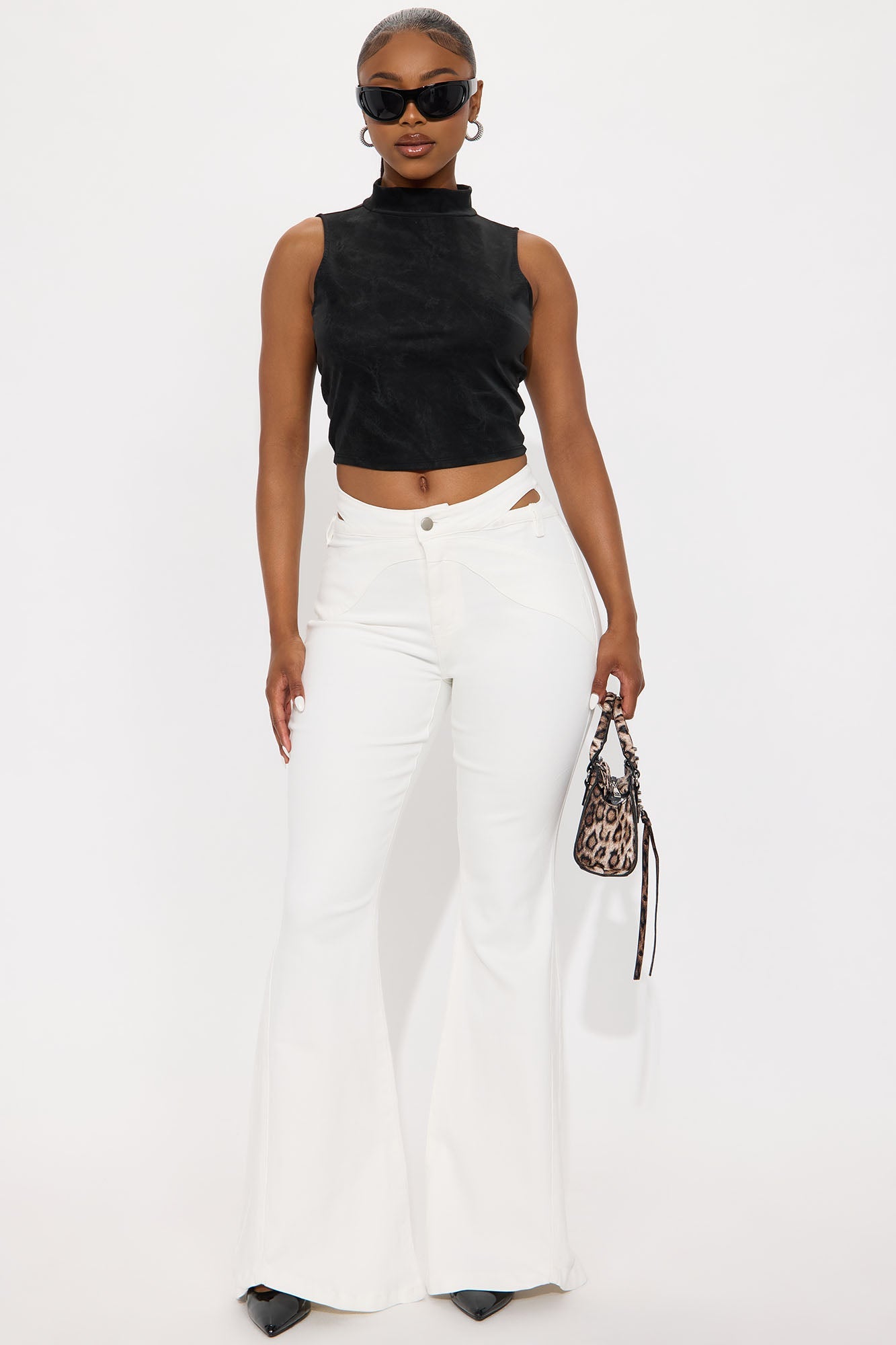 Peekaboo Cut Out Flare Jeans - White